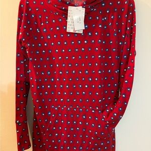 LuLaRoe Red Amber Hoodie with Blue and White Floral Design